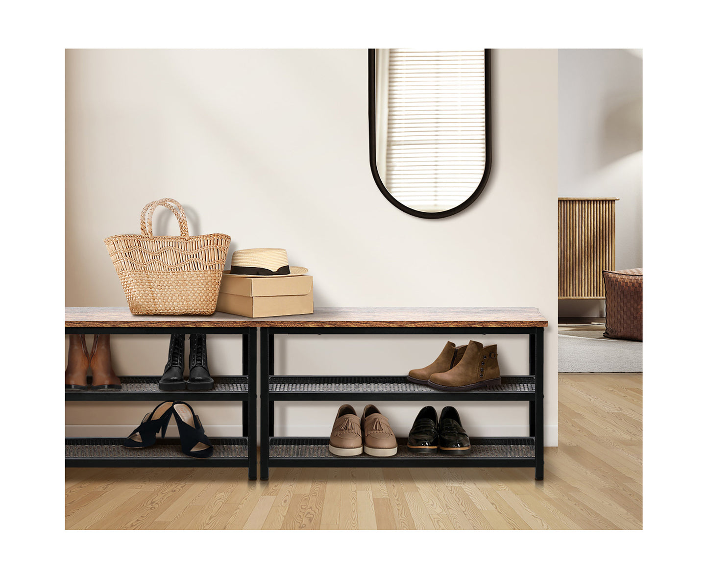 Shoe Cabinet Bench Shoes Rack Shelf Storage 3-Tier Industrial Furniture
