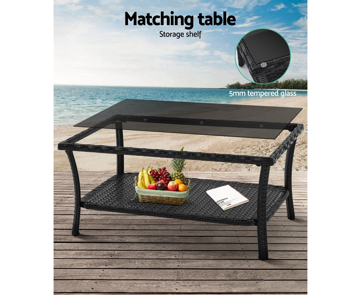 4PCS Outdoor Sofa Set Wicker Harp Chair Table Garden Furniture Black
