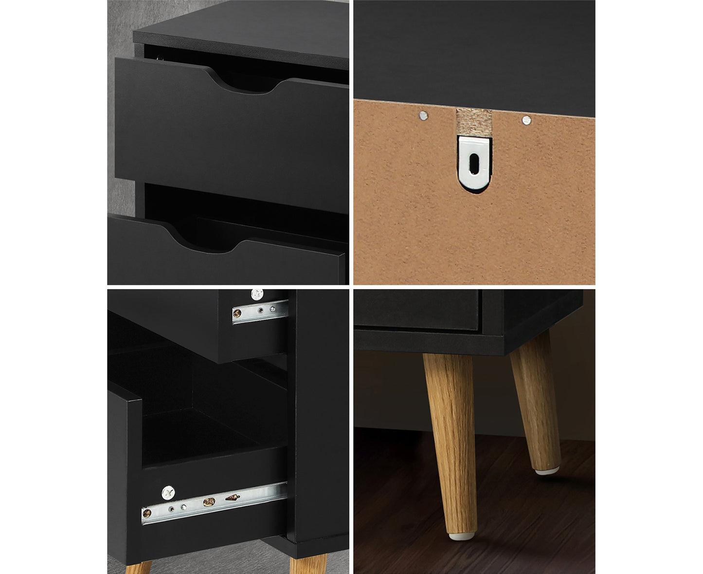 Bedside Tables 2 Drawers Side Table Bedroom Furniture Storage Black