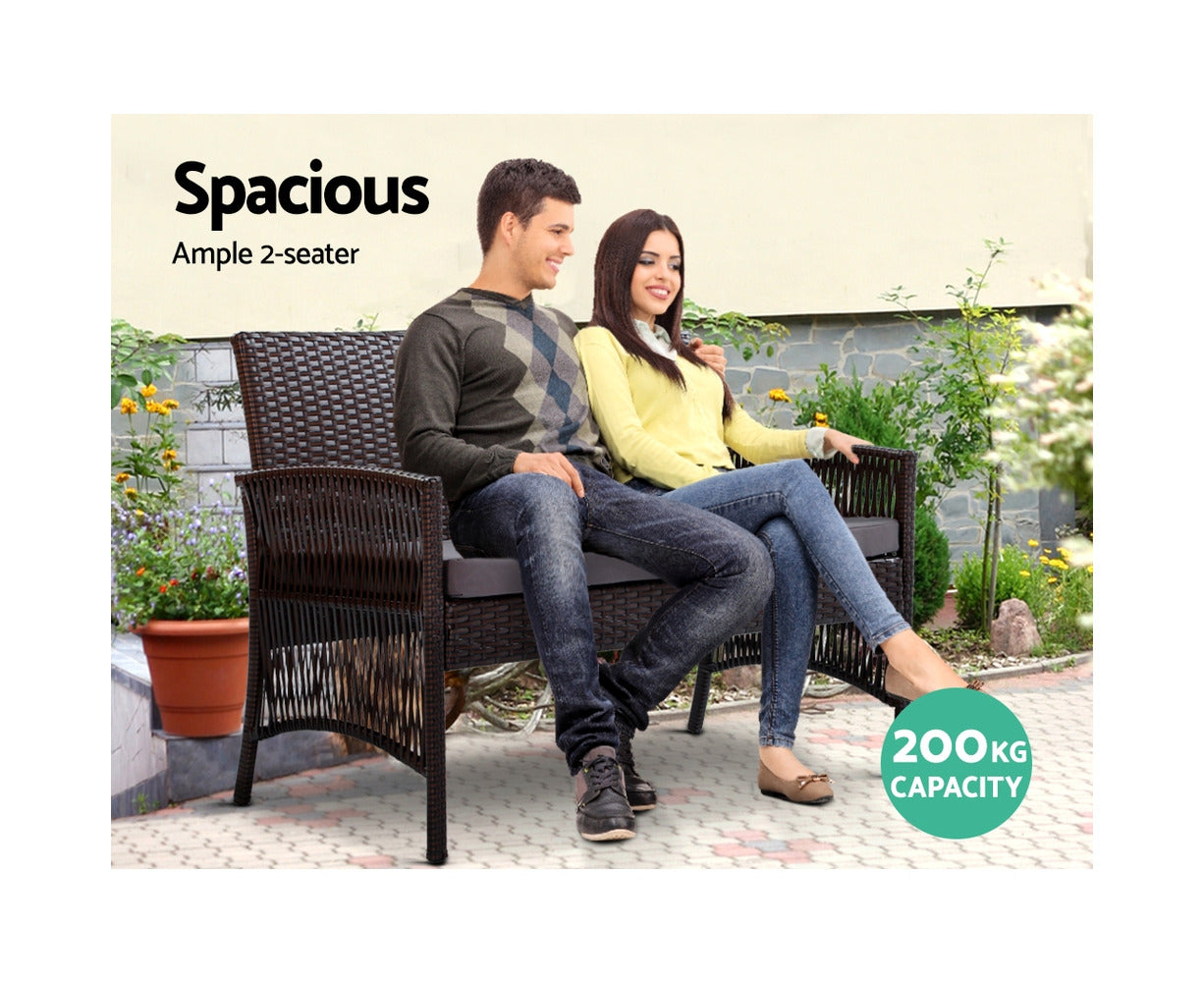 4PCS Outdoor Sofa Set Wicker Harp Chair Table Garden Furniture Black
