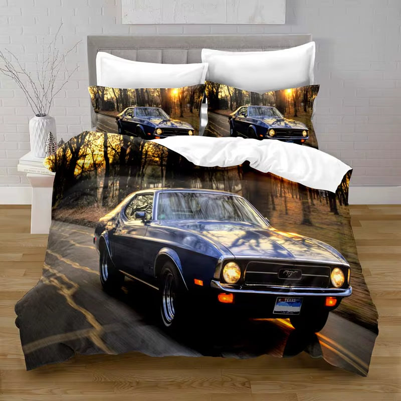 100% Polyester Mustang Car Duvet Cover Digital Printing Bedding Set with Pillowcase Comforter Bedding Sets King