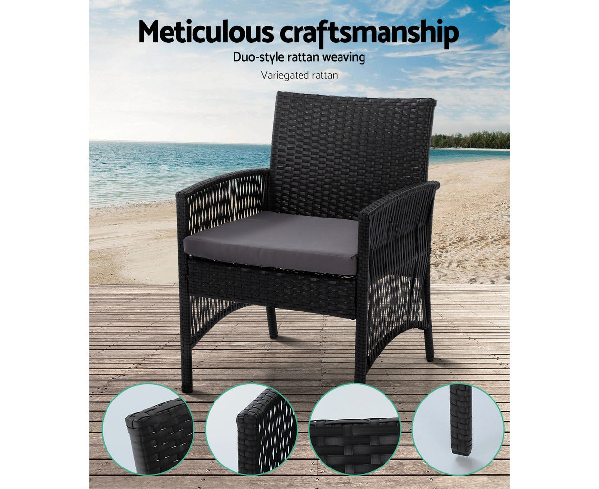 4PCS Outdoor Sofa Set Wicker Harp Chair Table Garden Furniture Black