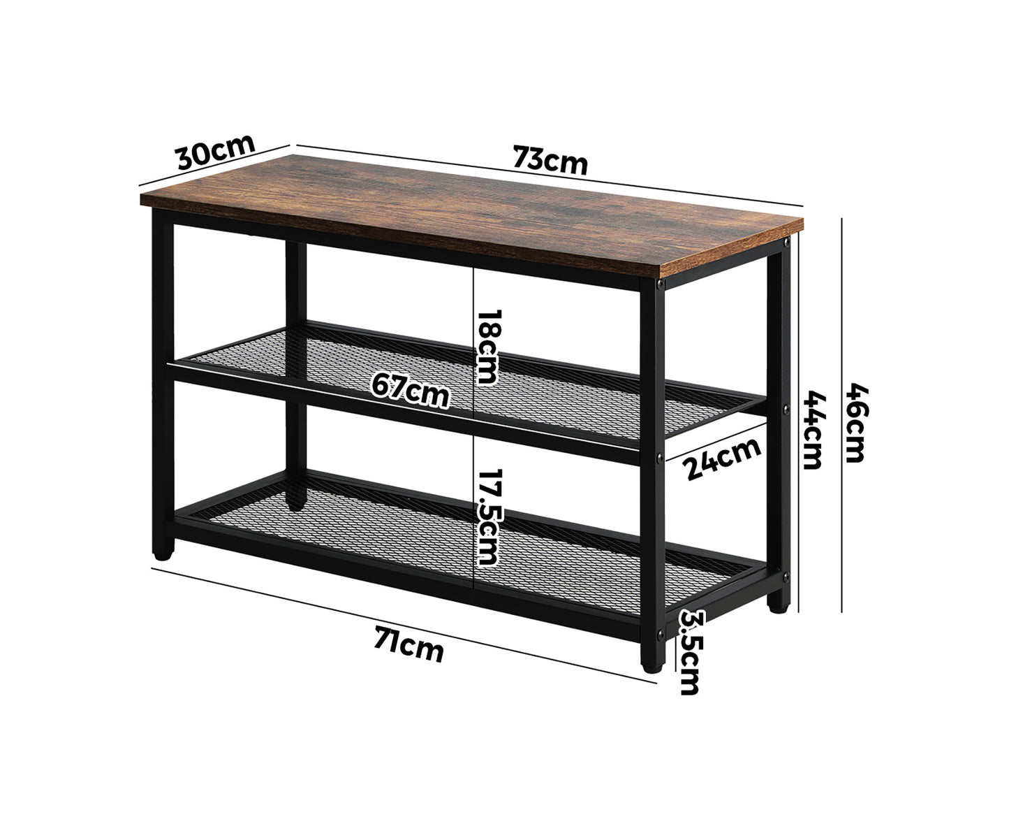 Shoe Cabinet Bench Shoes Rack Shelf Storage 3-Tier Industrial Furniture