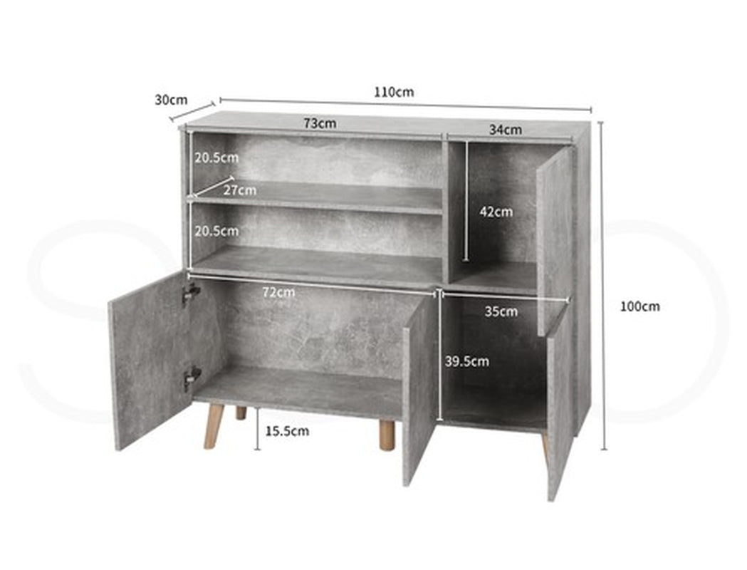 Levede Buffet Sideboard Storage Cabinet Timber Cupboard Antique Furniture Grey