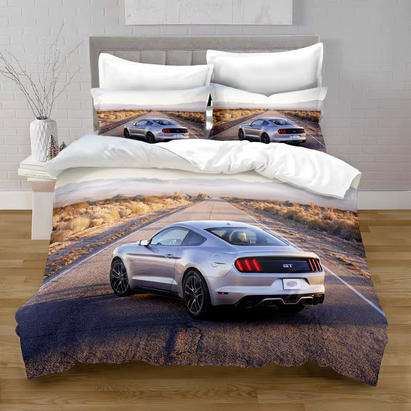 100% Polyester Mustang Car Duvet Cover Digital Printing Bedding Set with Pillowcase Comforter Bedding Sets King