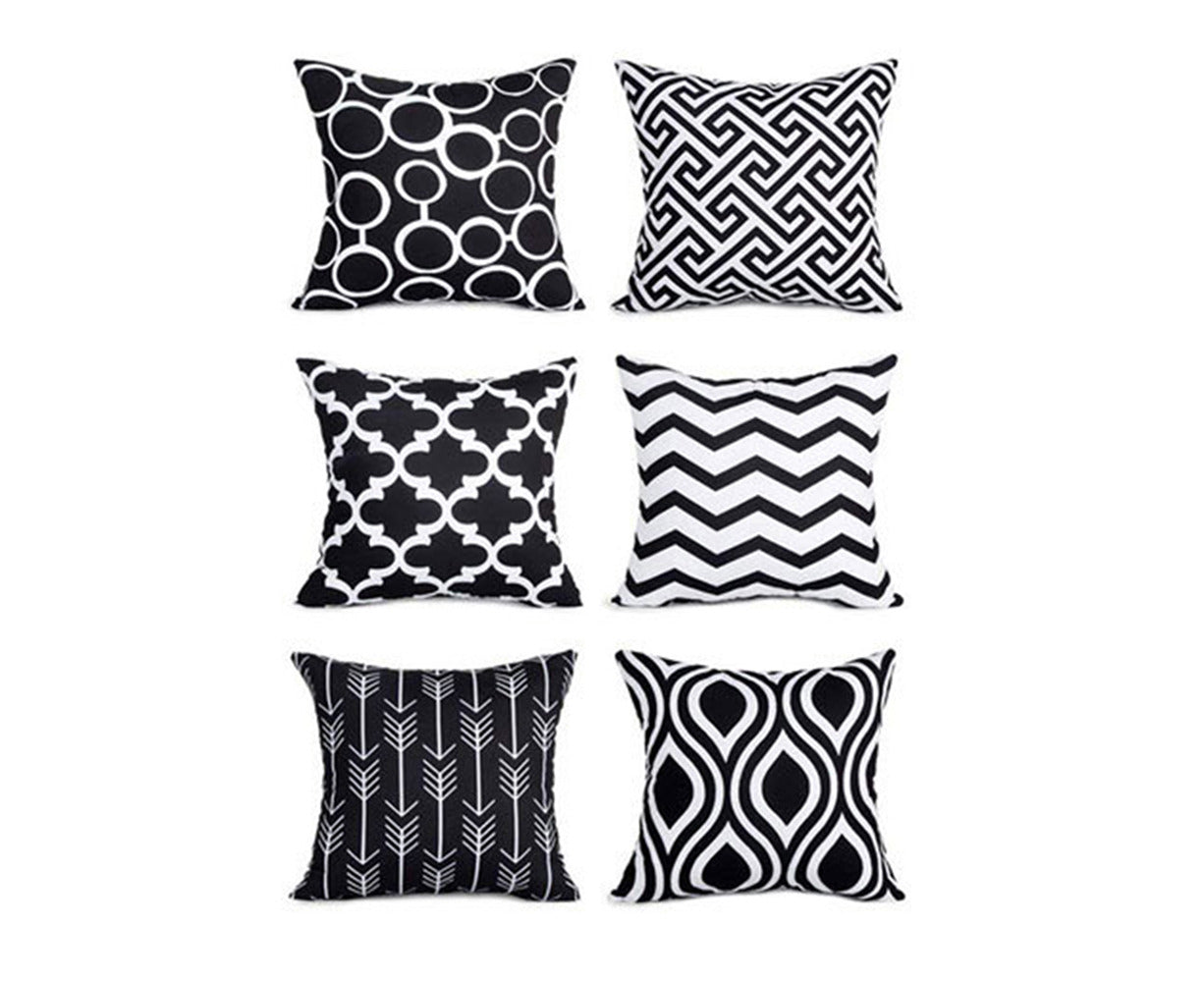Microfiber Throw Pillow Cover Set of 6, Black and White Arrow Geometric Pattern for Living Room Sofa Couch Square Decorative Bed Pillow Case, 45*45Cm