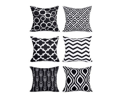 Microfiber Throw Pillow Cover Set of 6, Black and White Arrow Geometric Pattern for Living Room Sofa Couch Square Decorative Bed Pillow Case, 45*45Cm