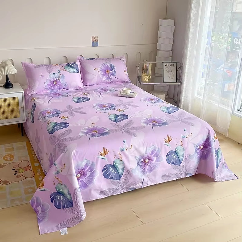 Red Flower Printed Flat Bed Sheets for Double Bed Single/Queen/King Reactive Printed Top Sheets for Beds Sabanas Cama 150X200