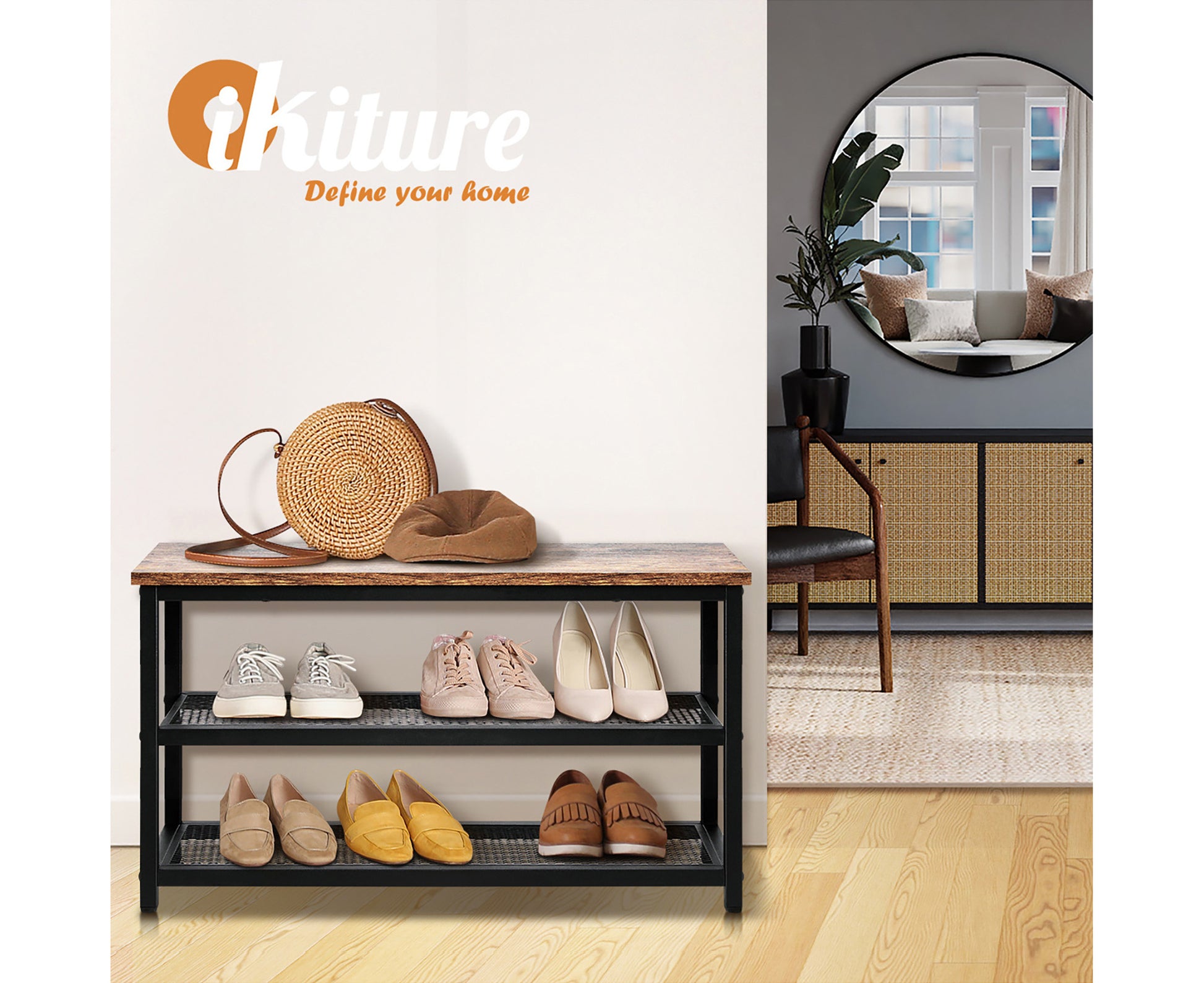 Shoe Cabinet Bench Shoes Rack Shelf Storage 3-Tier Industrial Furniture