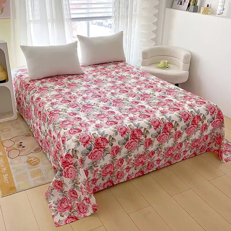Red Flower Printed Flat Bed Sheets for Double Bed Single/Queen/King Reactive Printed Top Sheets for Beds Sabanas Cama 150X200