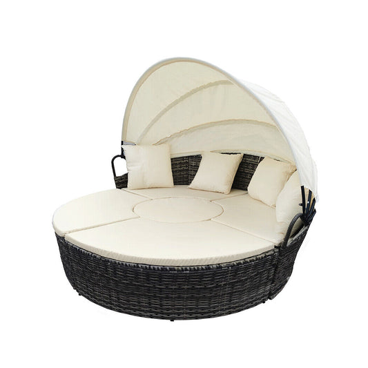 Day Bed Sofa Daybed Outdoor Furniture Sun Lounge 4Pc round Wicker White Canopy