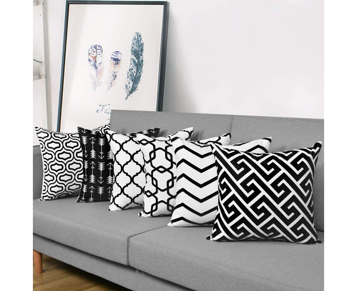 Microfiber Throw Pillow Cover Set of 6, Black and White Arrow Geometric Pattern for Living Room Sofa Couch Square Decorative Bed Pillow Case, 45*45Cm