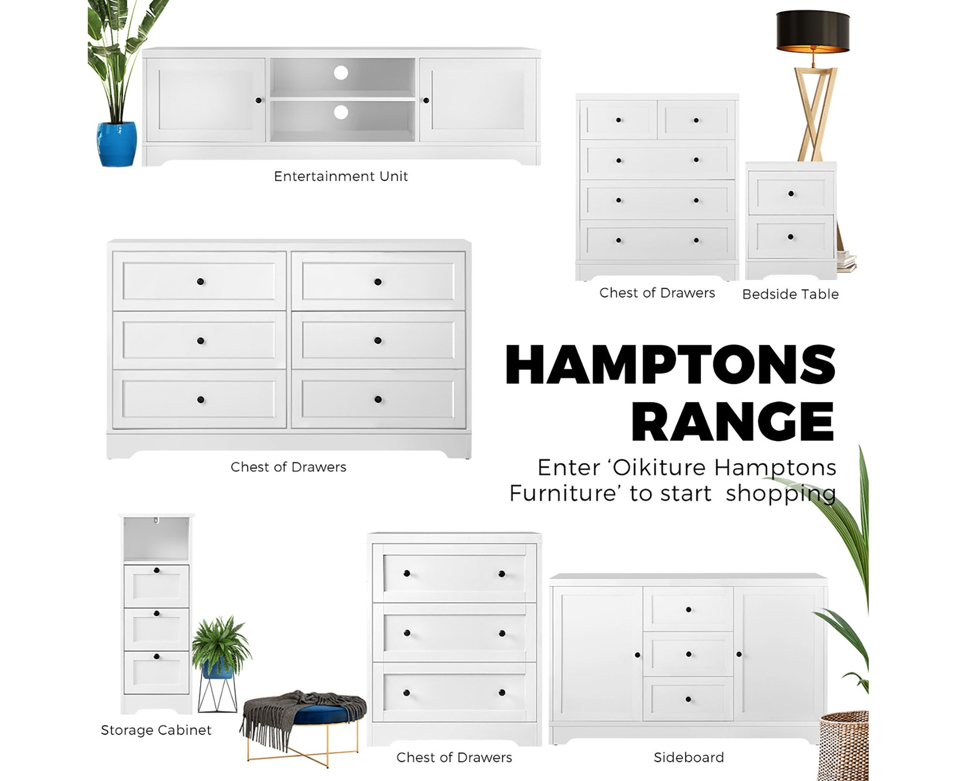 Chest of Drawers Storage Cabinet Dresser Side Table Hamptons Furniture