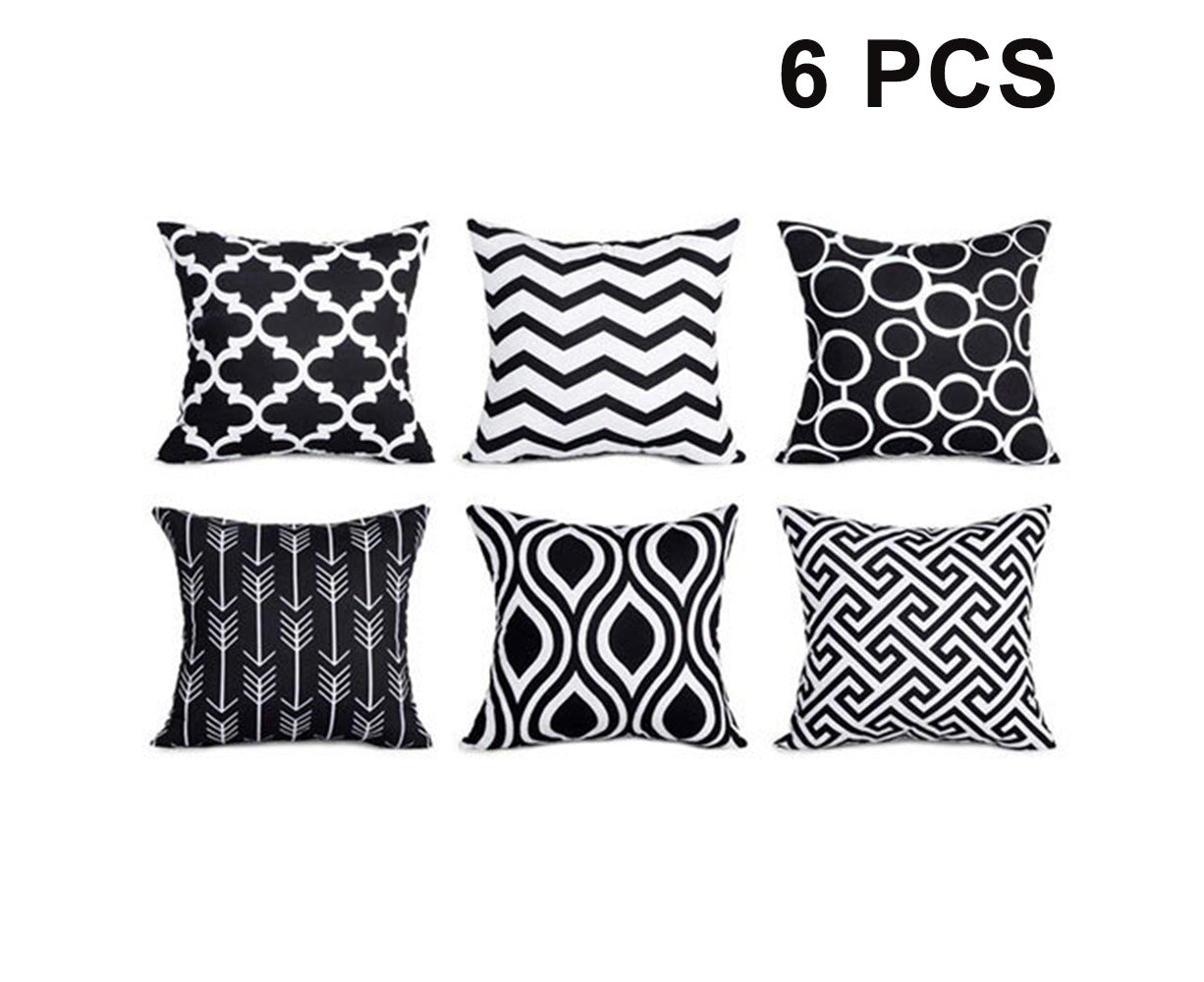 Microfiber Throw Pillow Cover Set of 6, Black and White Arrow Geometric Pattern for Living Room Sofa Couch Square Decorative Bed Pillow Case, 45*45Cm