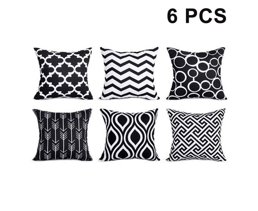Microfiber Throw Pillow Cover Set of 6, Black and White Arrow Geometric Pattern for Living Room Sofa Couch Square Decorative Bed Pillow Case, 45*45Cm