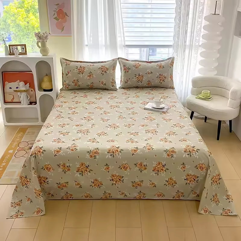 Red Flower Printed Flat Bed Sheets for Double Bed Single/Queen/King Reactive Printed Top Sheets for Beds Sabanas Cama 150X200