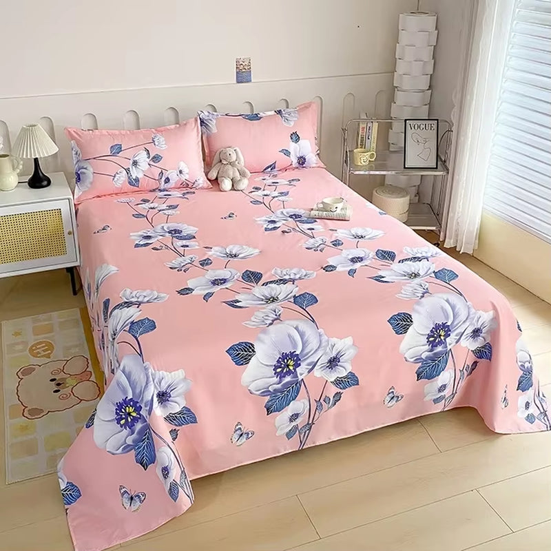 Red Flower Printed Flat Bed Sheets for Double Bed Single/Queen/King Reactive Printed Top Sheets for Beds Sabanas Cama 150X200