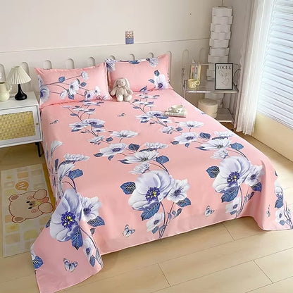 Red Flower Printed Flat Bed Sheets for Double Bed Single/Queen/King Reactive Printed Top Sheets for Beds Sabanas Cama 150X200