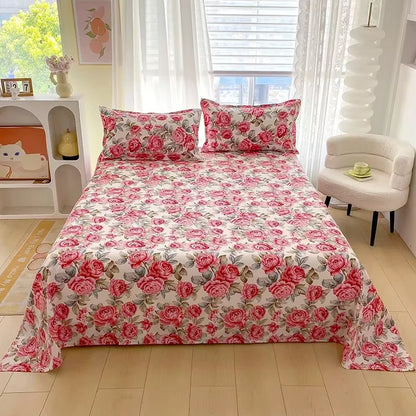 Red Flower Printed Flat Bed Sheets for Double Bed Single/Queen/King Reactive Printed Top Sheets for Beds Sabanas Cama 150X200