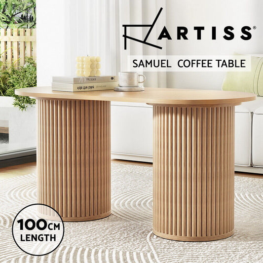 Artiss Coffee Table Oval 100CM Pine Samuel