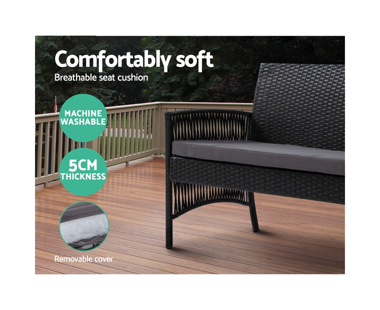 4PCS Outdoor Sofa Set Wicker Harp Chair Table Garden Furniture Black