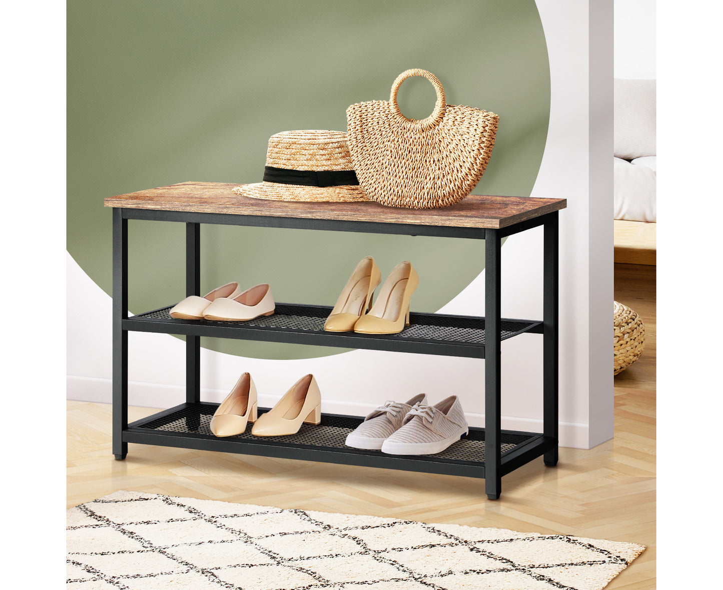 Shoe Cabinet Bench Shoes Rack Shelf Storage 3-Tier Industrial Furniture