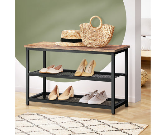 Shoe Cabinet Bench Shoes Rack Shelf Storage 3-Tier Industrial Furniture