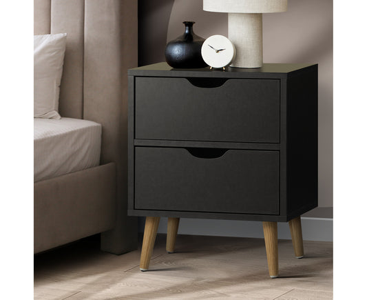 Bedside Tables 2 Drawers Side Table Bedroom Furniture Storage Black