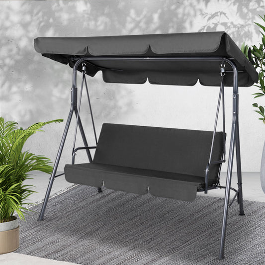 Outdoor Swing Chair Garden Bench Furniture Canopy 3 Seater Black